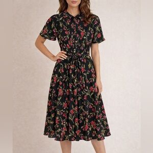 Nanette Lepore Black Floral Midi Dress
